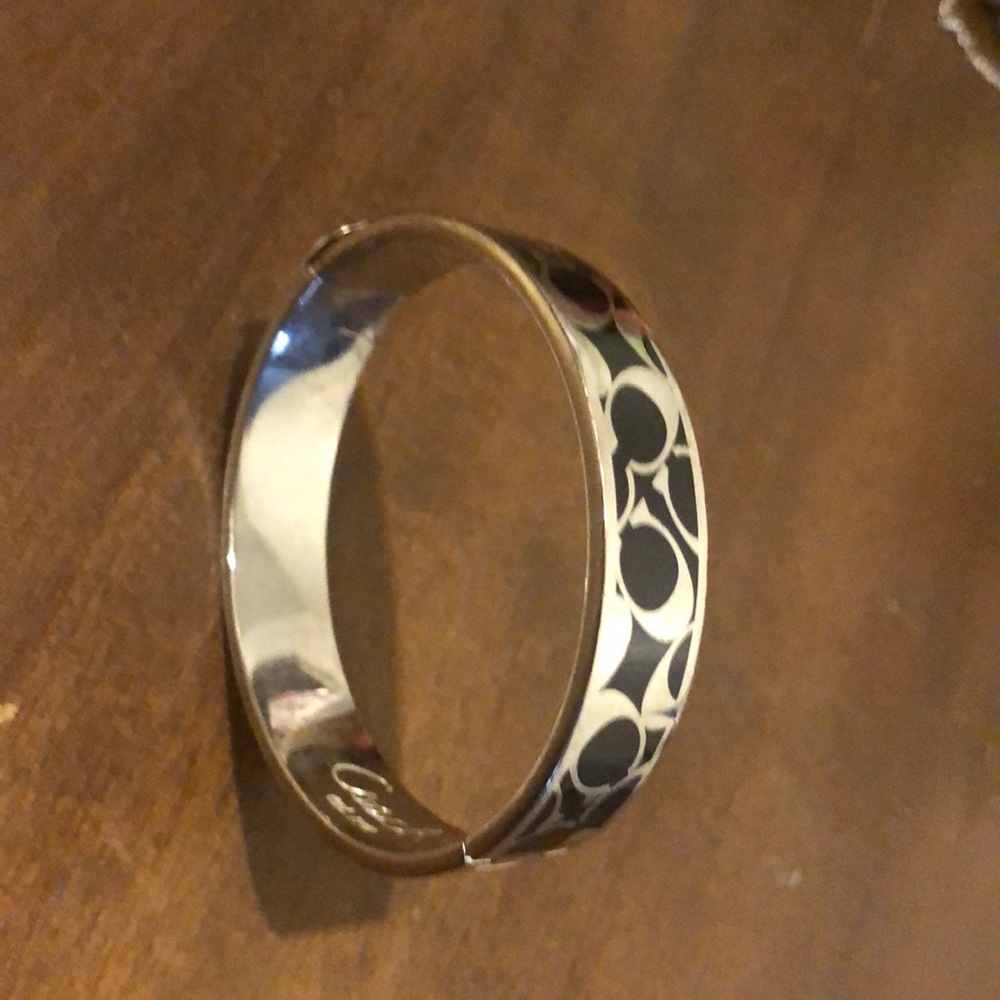 Coach Logo Enamel Black & Silver Bangle/Bracelet